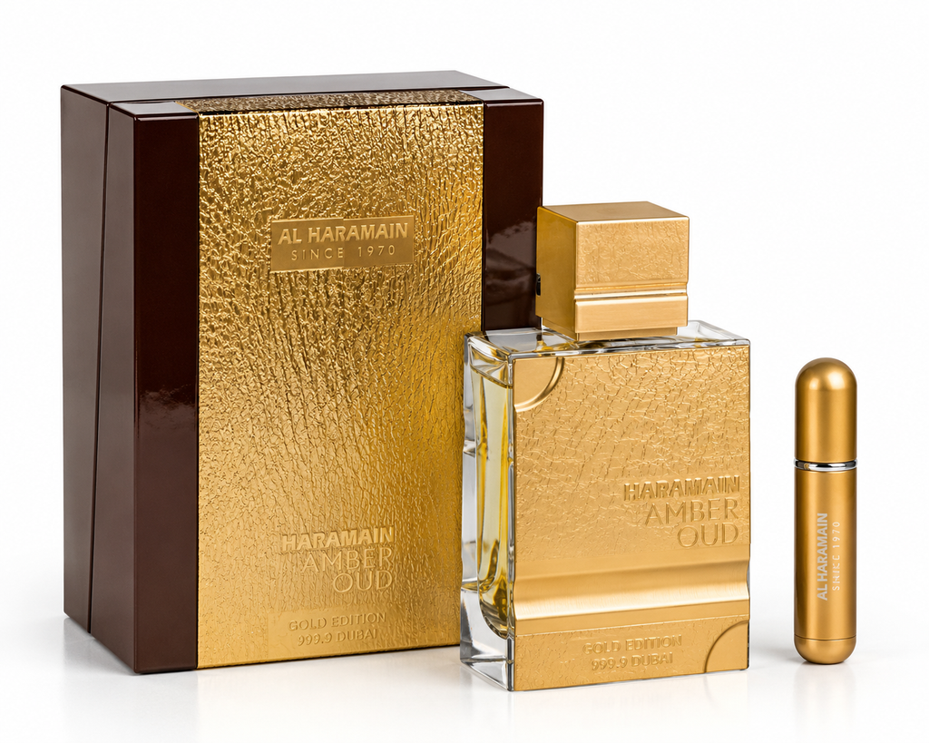 Al Haramain Amber Oud Gold Edition 999.9 Dubai Extrait de Parfum + Refillable Atomiser